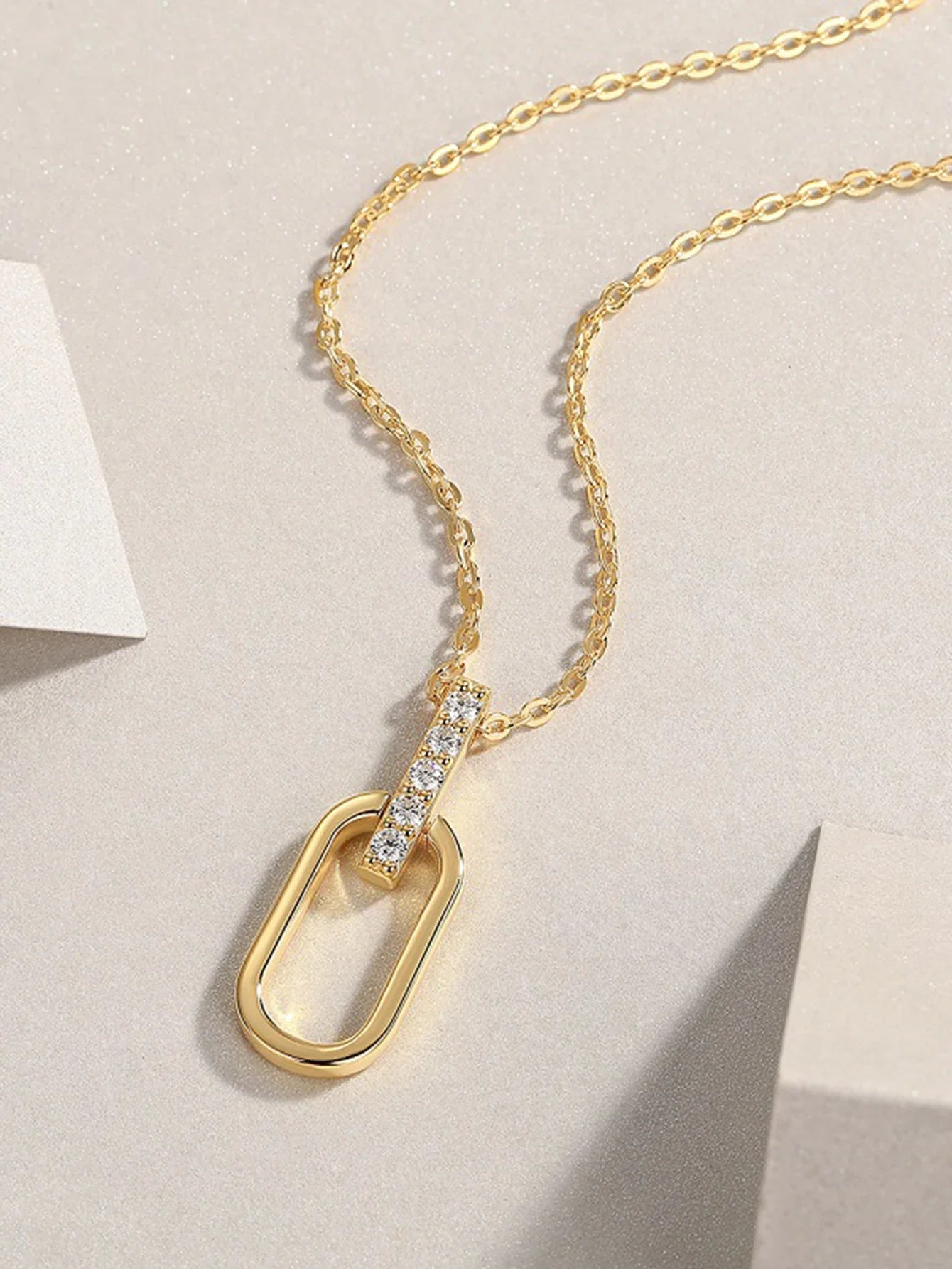 JIUZUAN Geometric Pendant Necklace 925 Silver 18K Gold Plated Stylish Jewelry for Women Gift Comes with GRA Certificate