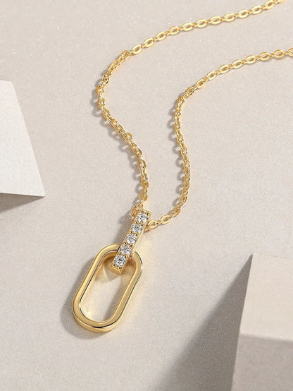 JIUZUAN Geometric Pendant Necklace 925 Silver 18K Gold Plated Stylish Jewelry for Women Gift Comes with GRA Certificate