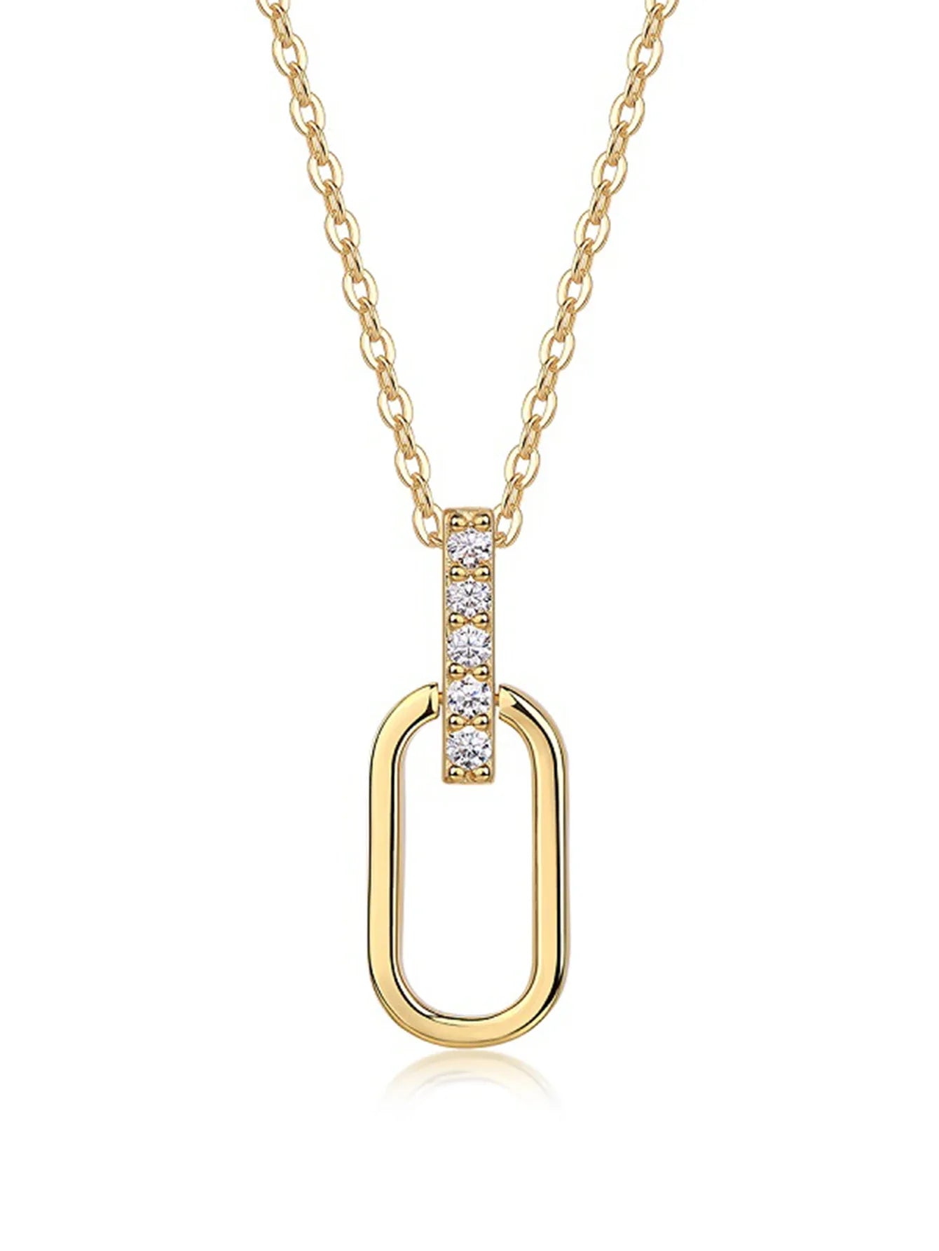 JIUZUAN Geometric Pendant Necklace 925 Silver 18K Gold Plated Stylish Jewelry for Women Gift Comes with GRA Certificate