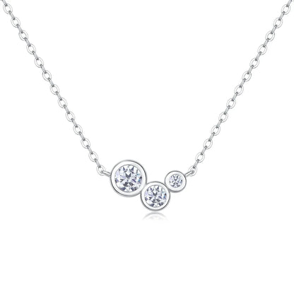 JIUZUAN Three Stone Moissanite Necklace 925 Silver 18K Gold Plated Elegant Jewelry Gift for Women Comes with GRA Certificate