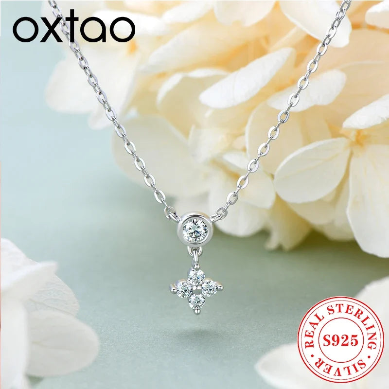 OXTAO Ladies' Fashionable Collarbone Chain Moissanite Diamond Necklace 925 Sterling Silver Fine Jewelry Birthday Gift