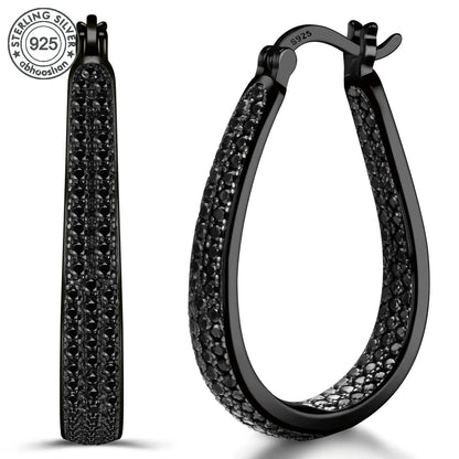 925 Silver, Pure Black Zirconia Earrings, Women's Earrings, Men's Earrings, Set with Synthetic Zirconia, Simple and Plain Hundre