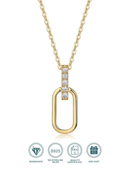 JIUZUAN Geometric Pendant Necklace 925 Silver 18K Gold Plated Stylish Jewelry for Women Gift Comes with GRA Certificate